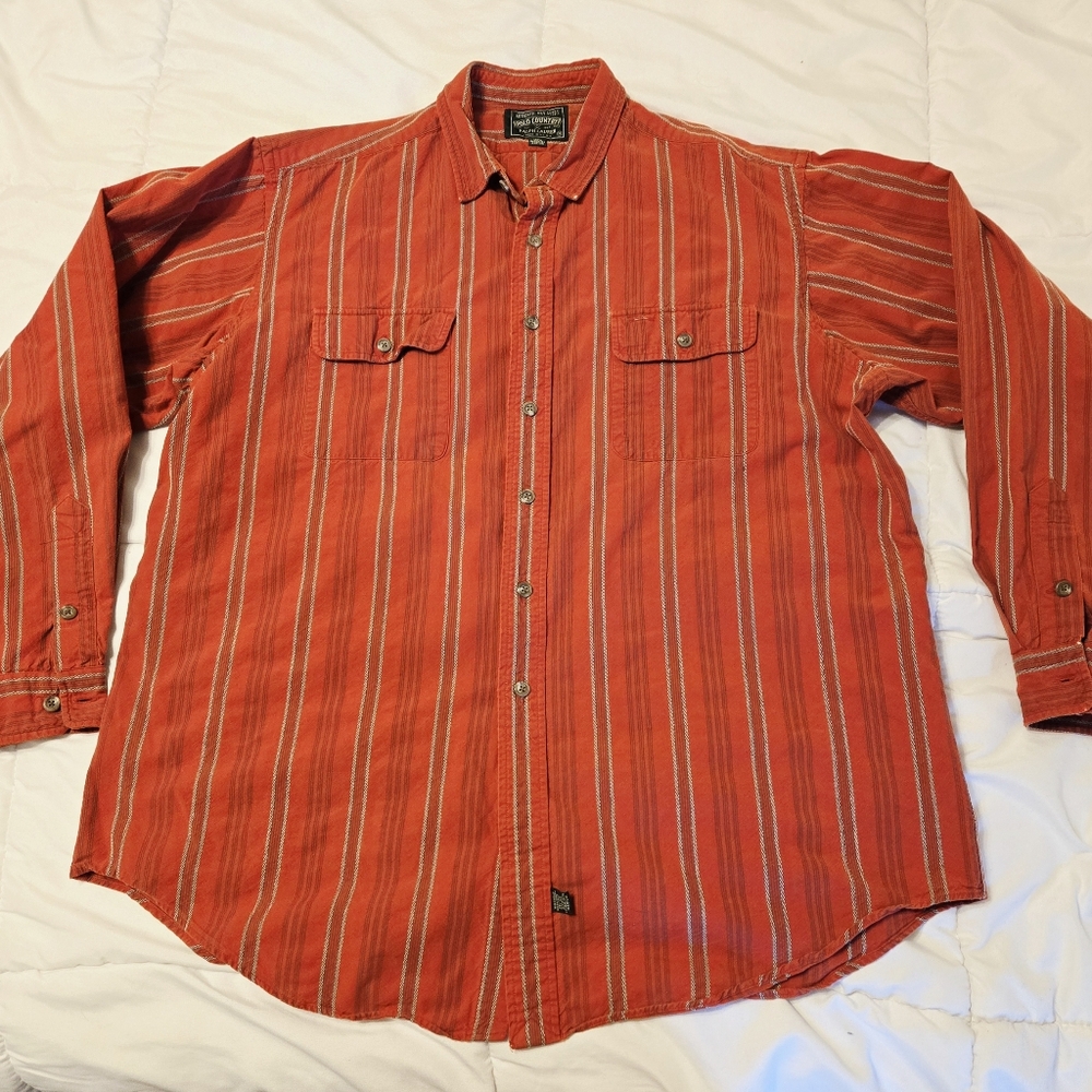 Vintage Polo Country Ralph Lauren Men’s Work Shirt Sz XL Navajo Stripe Twill USA